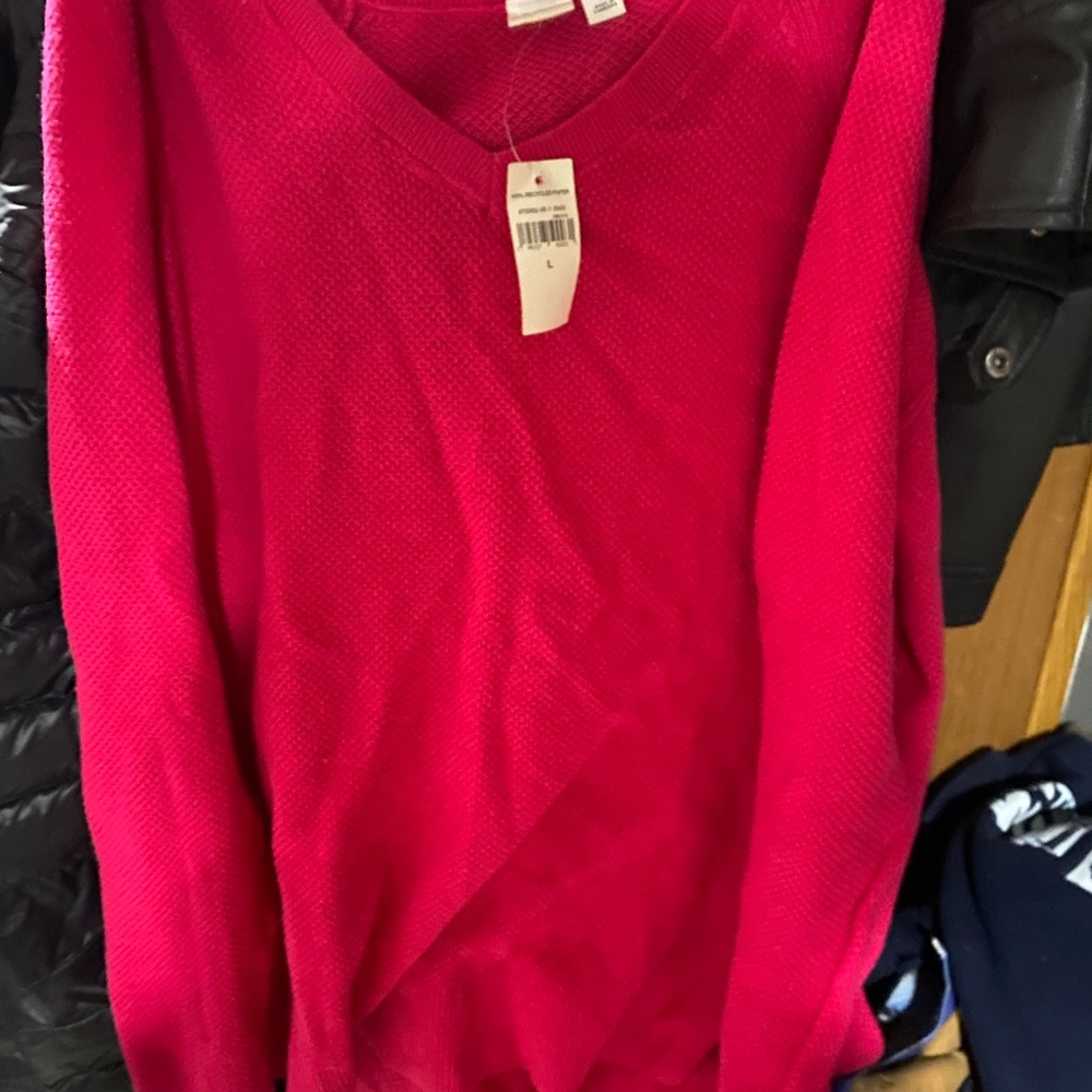 NWT Gap Women's V-Neck Sweater - Hot Pink  - Size Large - Textured Knit